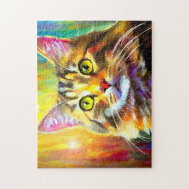 Levendig, kleurrijk, Oranje grijs Tabby Cat Painti Legpuzzel