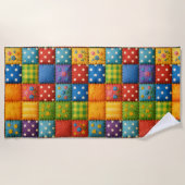Levendig kleurrijk patchwork quilt patroon strandlaken (Voorkant)