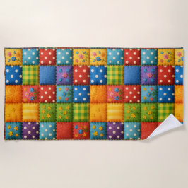 Levendig kleurrijk patchwork quilt patroon strandlaken