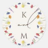 Levendig kleurrijk Wildflower Monogram Initiaal Ronde Sticker (Voorkant)