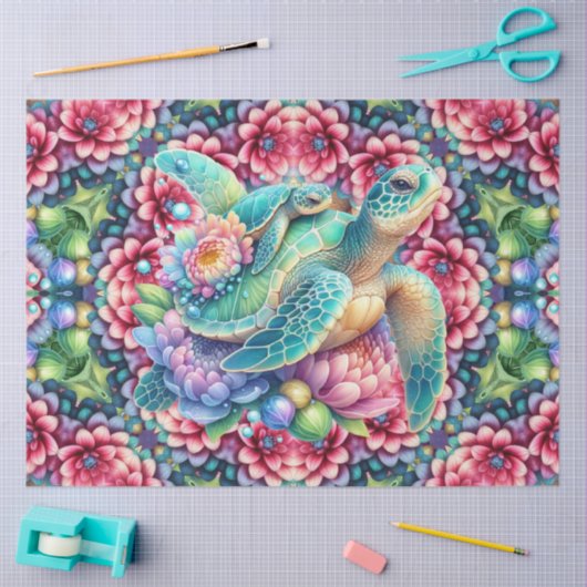 Levendig kleurrijk Zeeen schildpad bloemmotief Tissuepapier (Craft)