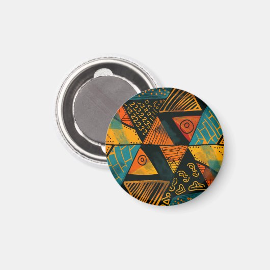 Levendig kleurrijke driehoeken met stampatronen magneet (Voorkant / Achterkant)