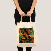 Levendig kleurrijke driehoeken met stampatronen tote bag (Voorkant (product))
