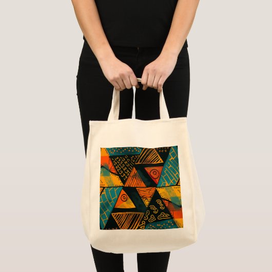 Levendig kleurrijke driehoeken met stampatronen tote bag (Voorkant (product))
