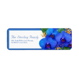 Levendig Kobalt Gouden Sprig Orchidee Retouradres Etiket