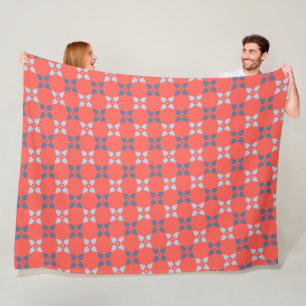 Levendig Koraal & Blauw Bloemmotief Geometrisch Pa Fleece Deken