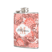 Levendig koraal bloempatroon gepersonaliseerd heupfles (Links)