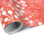 Levendig Koraal Glans Witte Glitter Patroon Cadeaupapier (Rol Hoek)