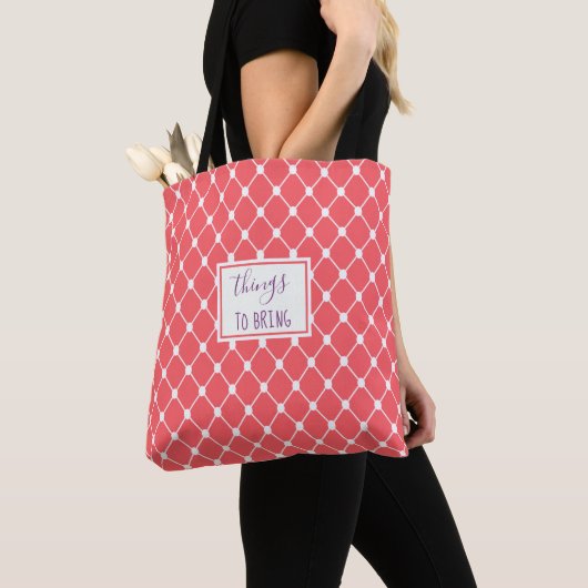 Levendig koraal Paarse geometrische Tote Bag (Dichtbij)