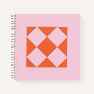 Levendig koraal & pastelroze geometrisch notitiebo notitieboek