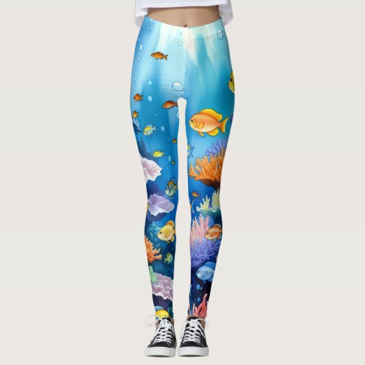 Levendig Koraalrif Aquarel Leggings (Voorkant)