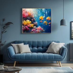 Levendig koraalrif met tropische vissen canvas afdruk
