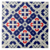 Levendig Kruis Mozaïek in Marine Blauw, Rood en Gr Tegeltje (Voorkant)