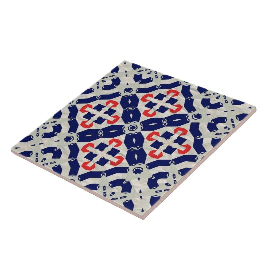 Levendig Kruis Mozaïek in Marine Blauw, Rood en Gr Tegeltje (Zijkant)