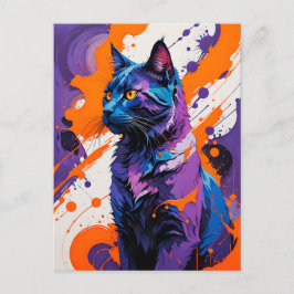 Levendig kubistisch kattenportret briefkaart