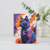 Levendig kubistisch kattenportret briefkaart (Staand voorkant)