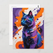 Levendig kubistisch kattenportret briefkaart (Voorkant / Achterkant)