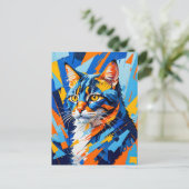 Levendig kubistisch kattenschilderij briefkaart (Staand voorkant)