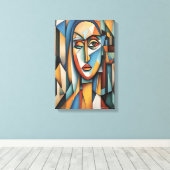 Levendig kubistisch portret Abstracte geometrische Canvas Afdruk (Insitu (Houten vloer))