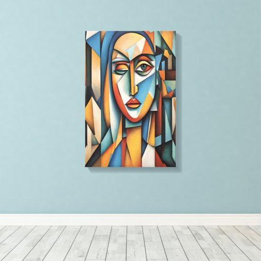 Levendig kubistisch portret Abstracte geometrische Canvas Afdruk (Insitu (Houten vloer))