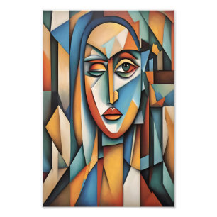Levendig kubistisch portret Abstracte geometrische Foto Afdruk