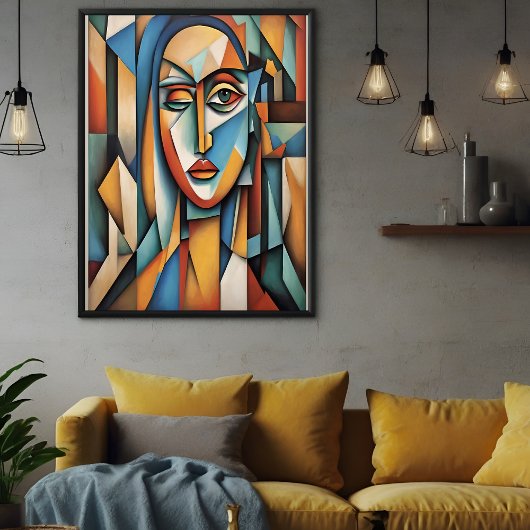 Levendig kubistisch portret Abstracte geometrische Poster