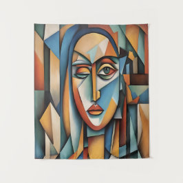 Levendig kubistisch portret Abstracte geometrische Wandkleed