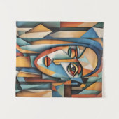 Levendig kubistisch portret Abstracte geometrische Wandkleed (Voorkant (horizontaal))