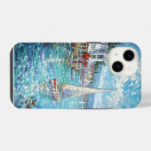 Levendig kustkunstwerk - Zeilboten, vuurtoren & iPhone Hoesje (Achterkant horizontaal)