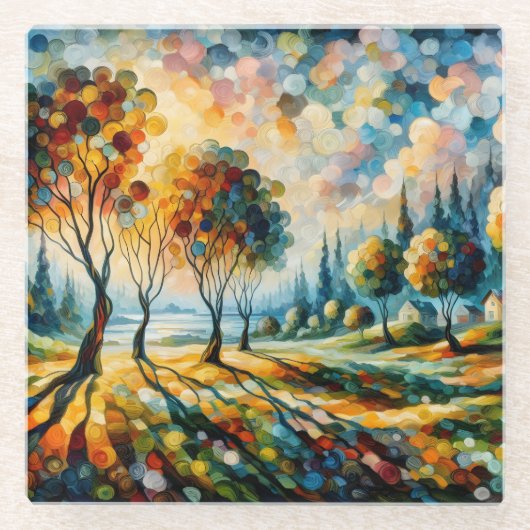 levendig landschap glazen onderzetter (Voorkant)