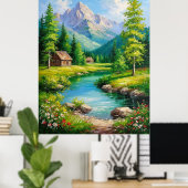 Levendig landschap met bergen, rivierlandschap poster (Thuiskantoor)