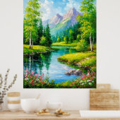 Levendig landschap met bergen, rivierlandschap poster (Keuken)