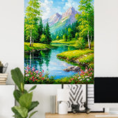 Levendig landschap met bergen, rivierlandschap poster (Thuiskantoor)