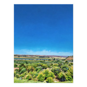 Levendig landschap met rivier onder heldere blauwe foto afdruk