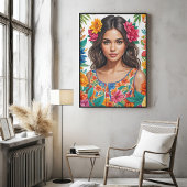 Levendig Latijns-Amerikaans Meisje Waterverf Portr Poster