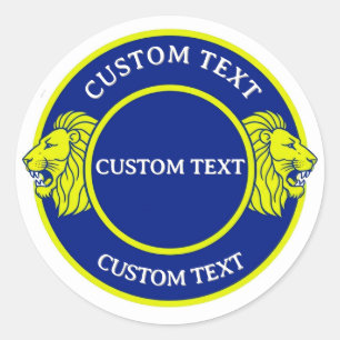 Levendig Leeuwen Duo Embleem in Blauwe Cirkel Ronde Sticker