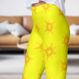 Levendig Lemon Geel Goud Sterrenpatroon Leggings