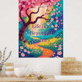 Levendig lentepad onder bloeiende kersenbloesem poster (Keuken)