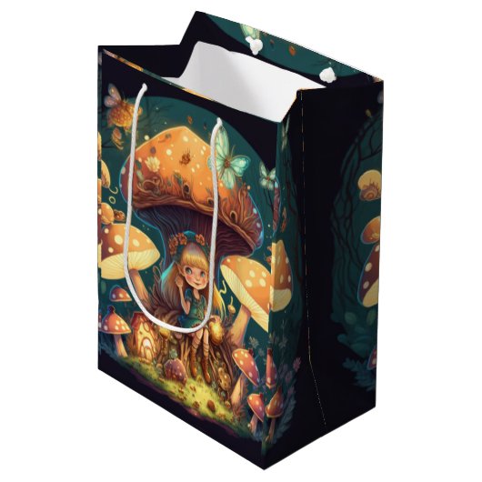 Levendig leuke elves spelen onder paddenstoelen ca medium cadeauzakje (Voorkant Gekanteld)