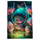 Levendig leuke elves spelen onder paddenstoelen ca medium cadeauzakje (Voorkant)