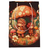 Levendig leuke elves spelen onder paddenstoelen ca medium cadeauzakje (Voorkant)