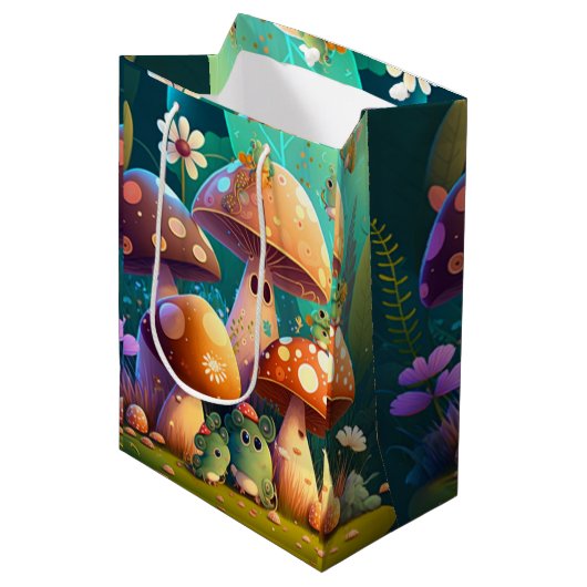 Levendig leuke elves spelen onder paddenstoelen ca medium cadeauzakje (Voorkant Gekanteld)