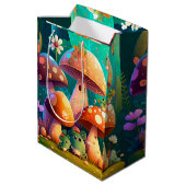 Levendig leuke elves spelen onder paddenstoelen ca medium cadeauzakje (Achterkant Gekanteld)