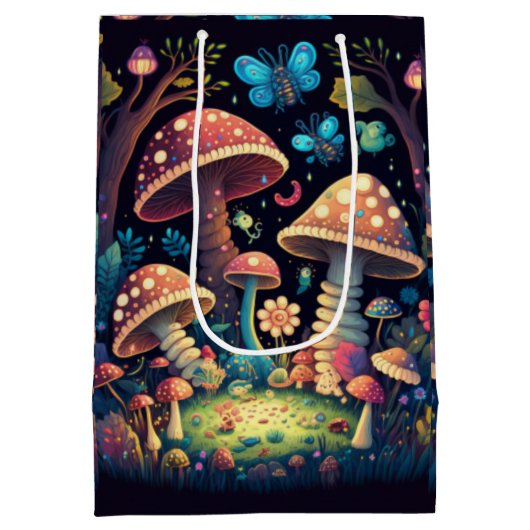 Levendig leuke elves spelen onder paddenstoelen ca medium cadeauzakje (Achterkant)
