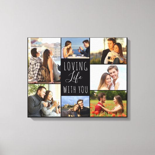 Levendig leven met je 7 fotocollage - zwart canvas afdruk (Voorkant)