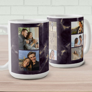 Levendig leven met jou - 7 Foto Collage Dark Marbl Koffiemok
