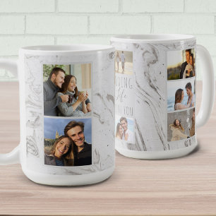 Levendig leven met jou - 7 Foto Collage Gray Marbl Koffiemok