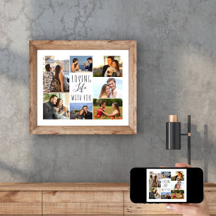Levendig leven met jou 7 Foto Collage wit Poster