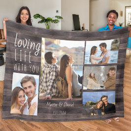 Levendig leven met You 5 Foto Collage Rustic Wood Fleece Deken