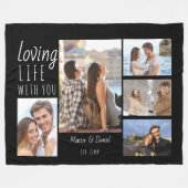 Levendig leven met You 5 Photo Collage Black Fleece Deken (Voorkant (Horizontaal))